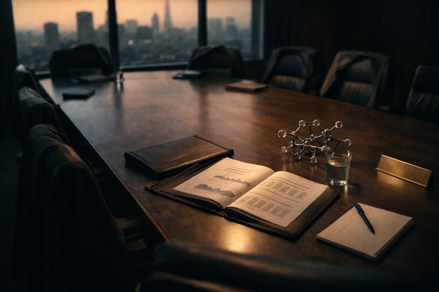 Leerer Konferenztisch in einem institutionellen Sitzungssaal