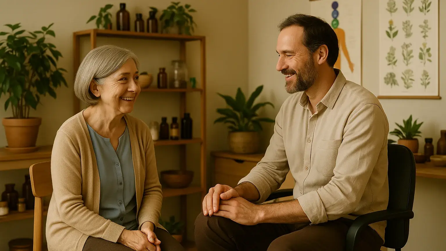 Frau im Gespräch mit einem Heilpraktiker