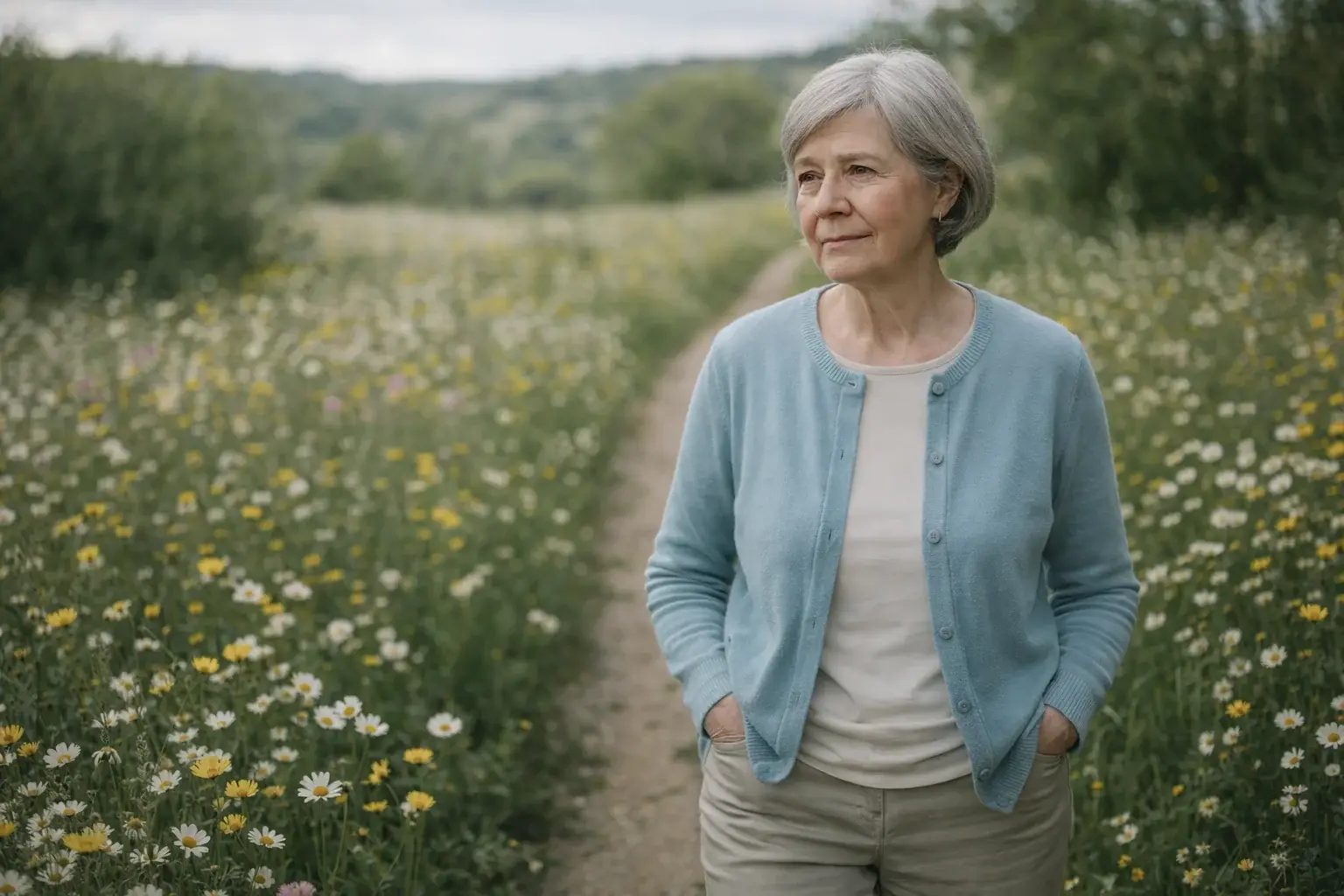 Frau in der Natur, entspannt und geerdet