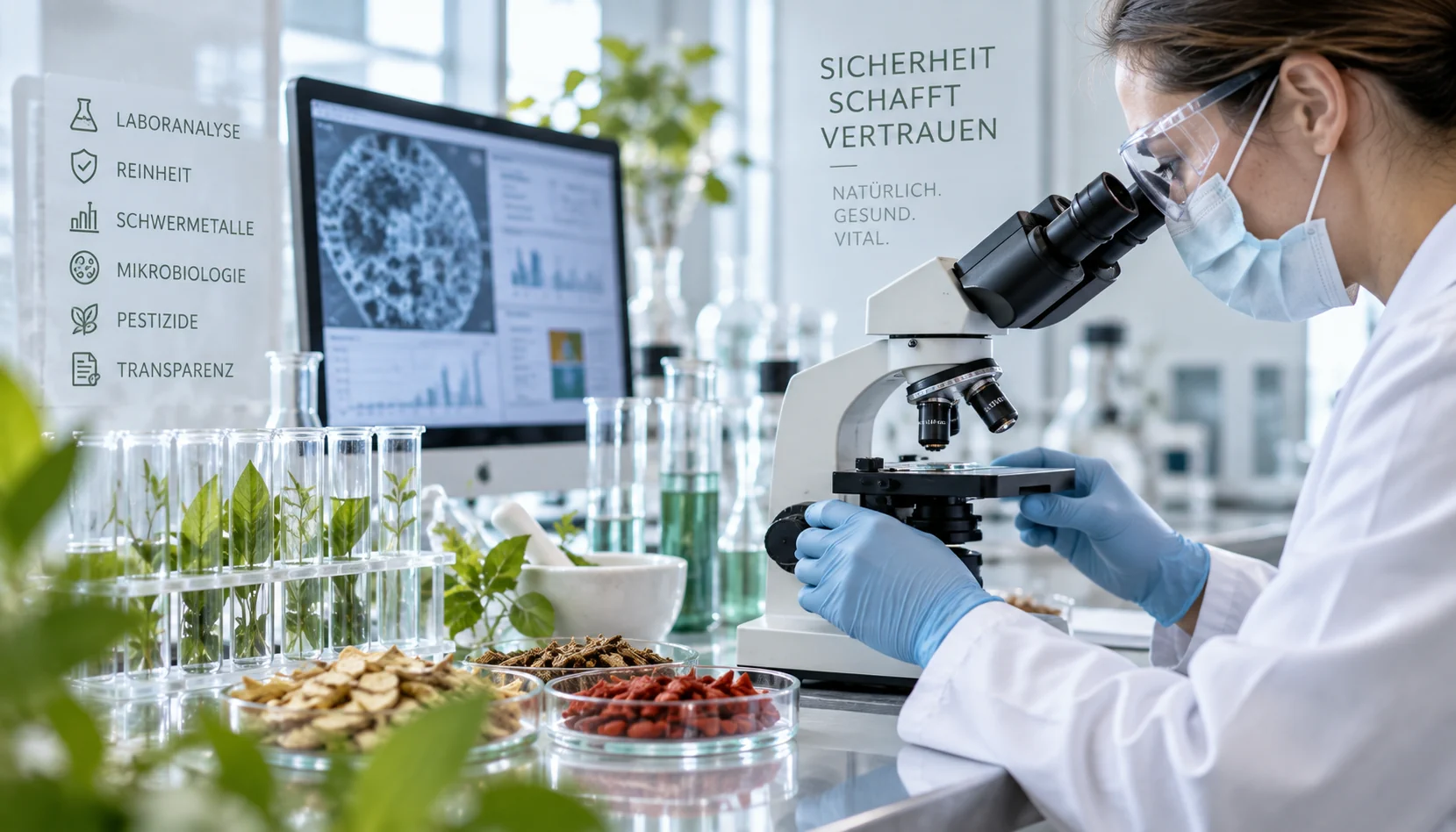 Symbolbild für Laboranalyse und Qualitätsprüfung von TCM-Nahrungsergänzungsmitteln